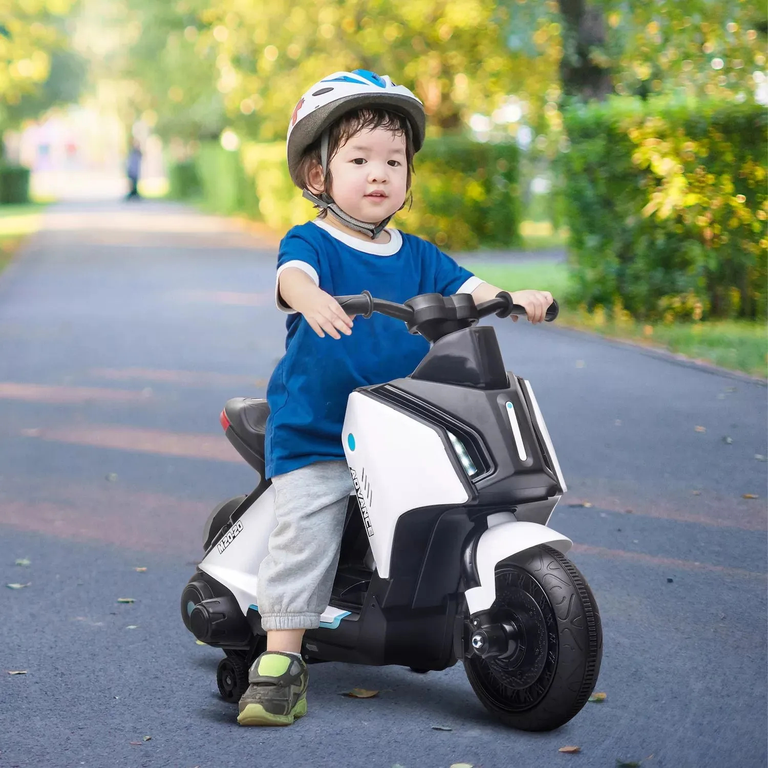 Aosom 6V Children's Motorcycle, Dirt Bike, Electric Battery off-road riding toy, street bike with music lights training wheels with rechargeable battery for children from 2 to 4 years old white color Aosom, white