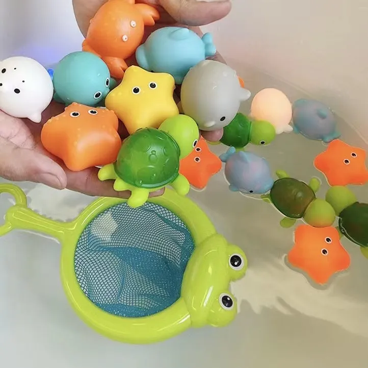 Cute Animals Induction Luminescence Catch Net Bath Toy Set