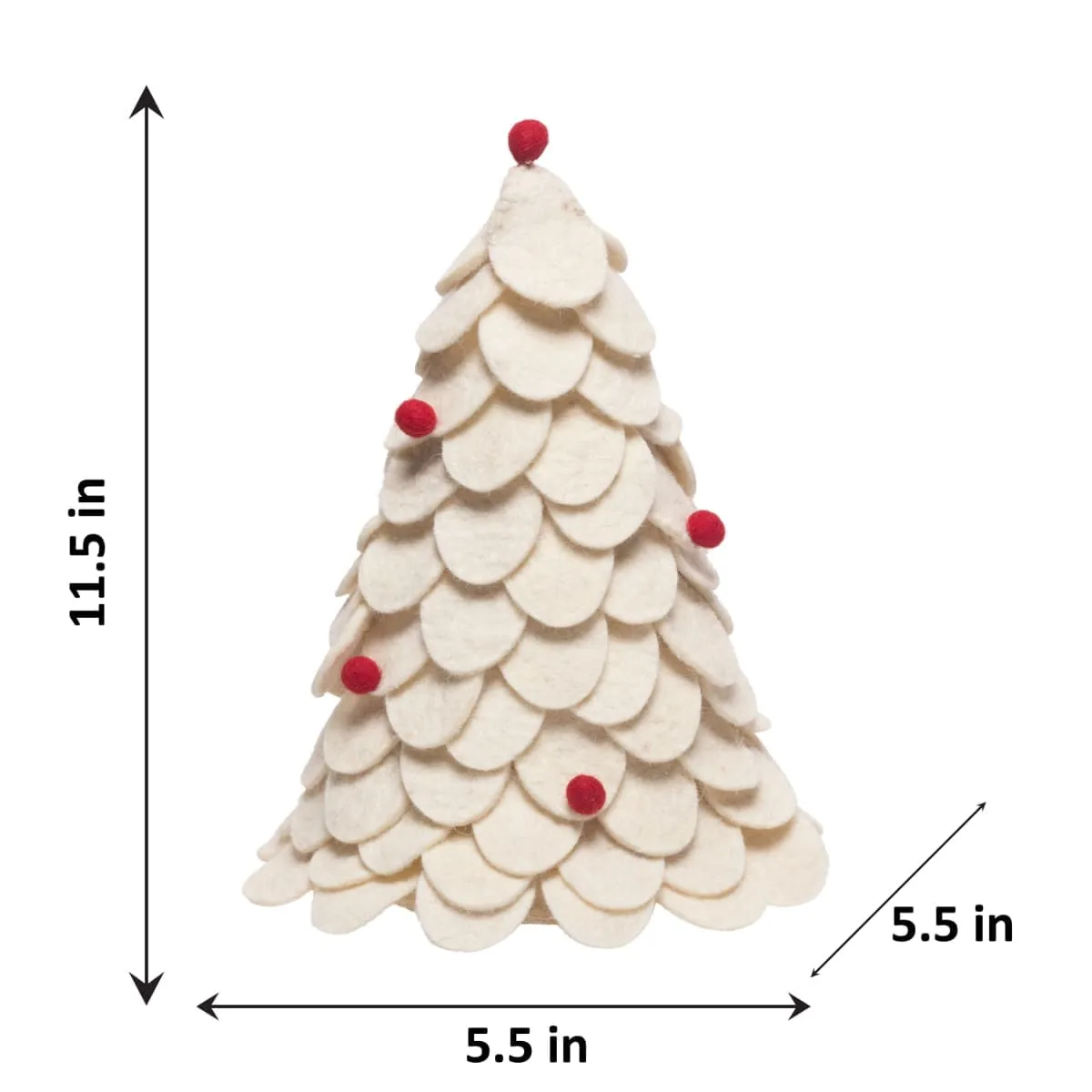 De Kulture Handmade Premium Wool Felt Tree (White) Eco Friendly Needle Felted Christmas Xmas Tree Decoration Stuffed Ornament for Home Office Party Holiday Décor, 5.5x5.5x11.5 (LWH) Inches