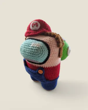 HANDMADE MARIO AMONG US CROCHET STUFFED ANIMAL PRE-LOVED
