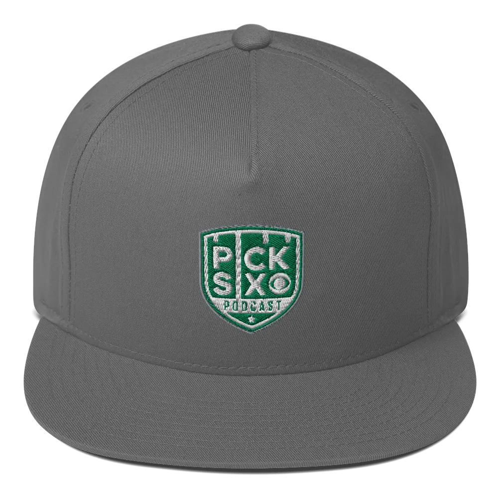 Pick Six Podcast Logo Embroidered Flat Bill Hat