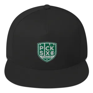 Pick Six Podcast Logo Embroidered Flat Bill Hat