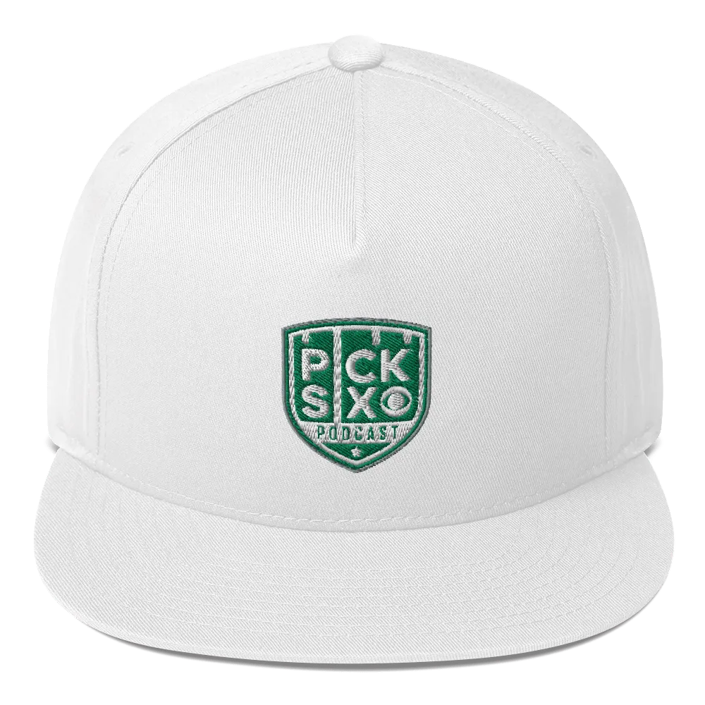 Pick Six Podcast Logo Embroidered Flat Bill Hat