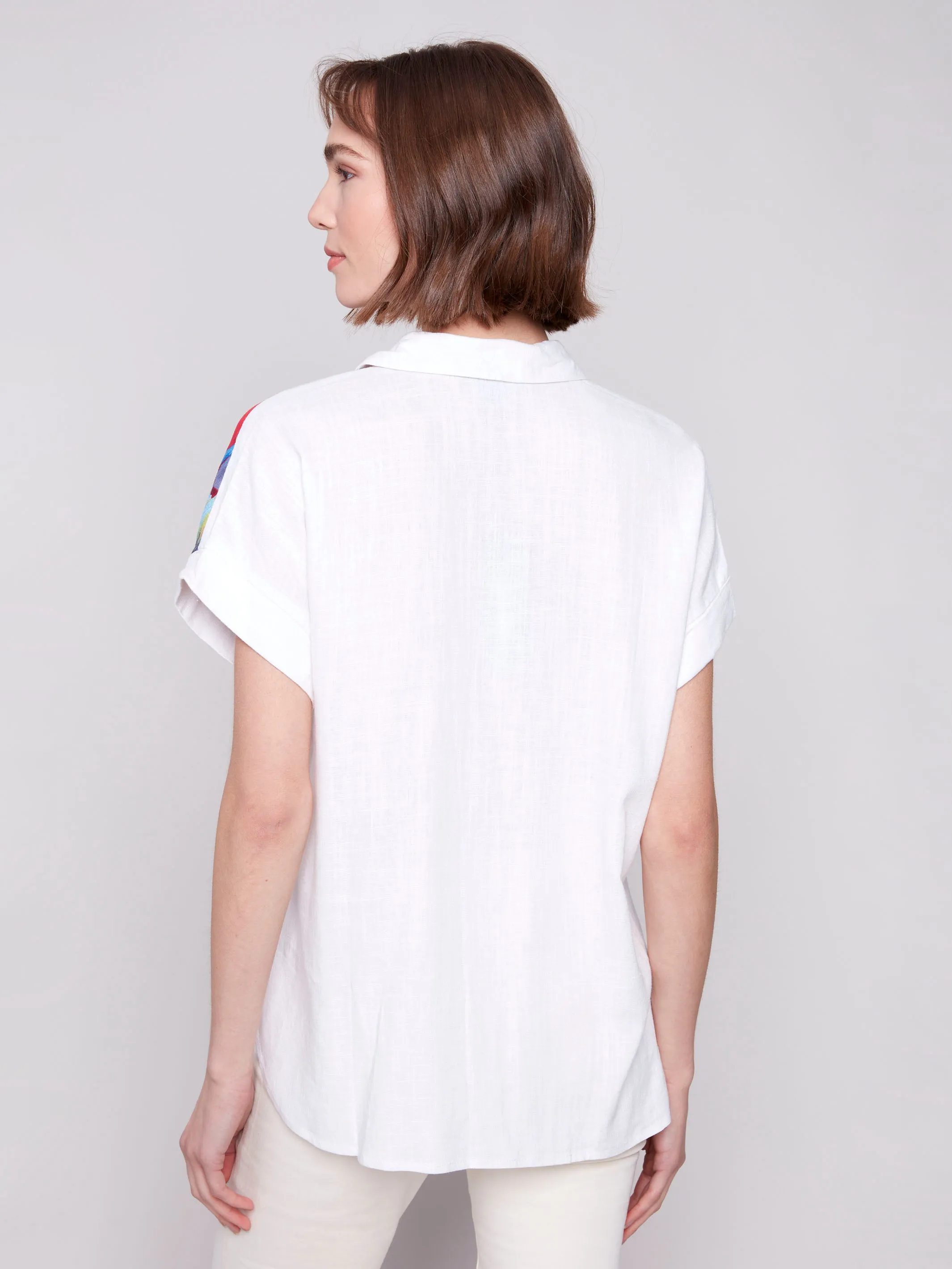 Placement Print Dolman Short-Sleeve Shirt - Feathers